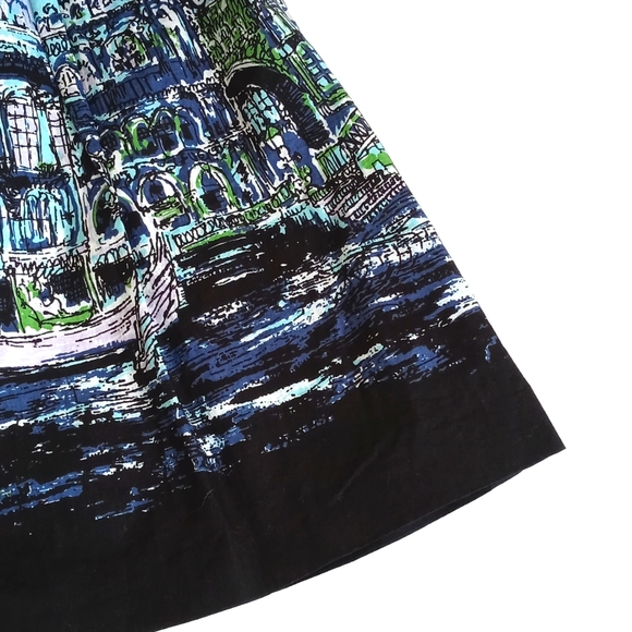 Talbots Women’s Blue White & Green Italian Seascape Motif Midi Pleated Skirt 4/P - Picture 11 of 13